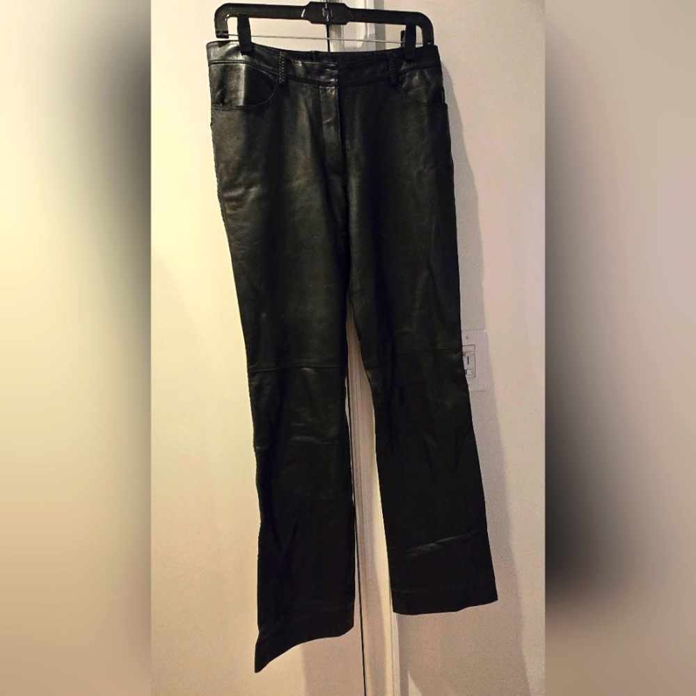 Elie Tahari Black Real Leather Bootcut Pants Size 6